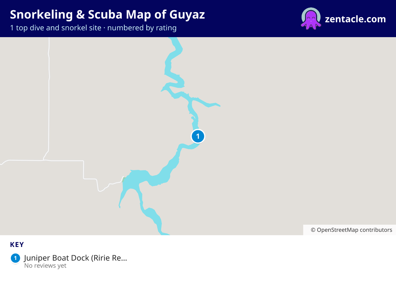 Snorkeling & Scuba Map of Guyaz: numbered map of the top 1 dive and snorkel sites, with ratings