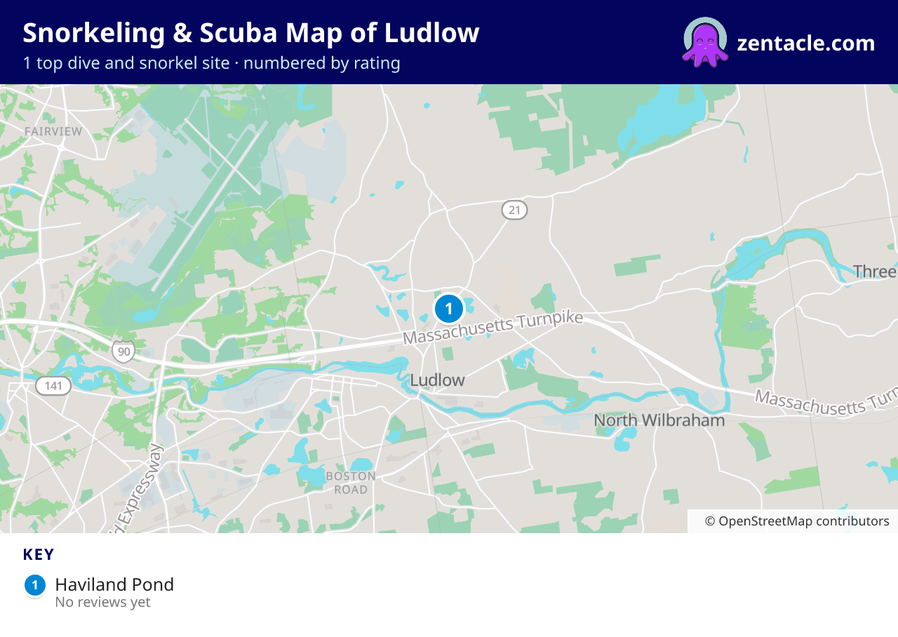 Snorkeling & Scuba Map of Ludlow: numbered map of the top 1 dive and snorkel sites, with ratings