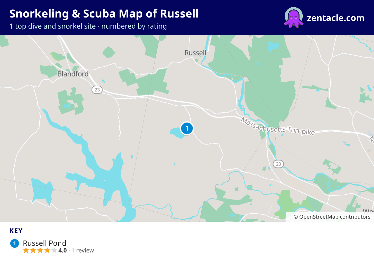 Snorkeling & Scuba Map of Russell: numbered map of the top 1 dive and snorkel sites, with ratings