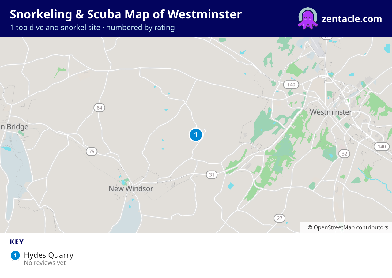 Snorkeling & Scuba Map of Westminster: numbered map of the top 1 dive and snorkel sites, with ratings