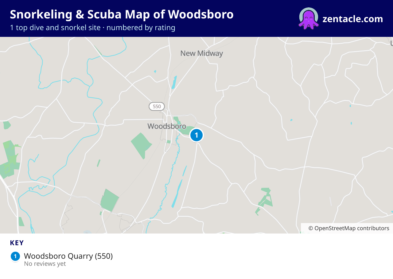 Snorkeling & Scuba Map of Woodsboro: numbered map of the top 1 dive and snorkel sites, with ratings
