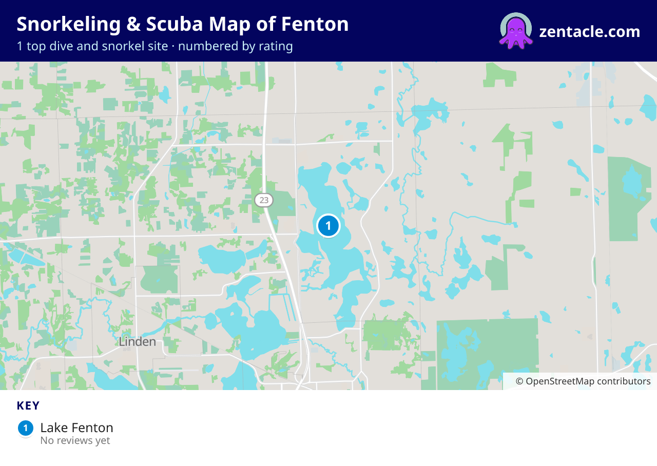 Snorkeling & Scuba Map of Fenton: numbered map of the top 1 dive and snorkel sites, with ratings