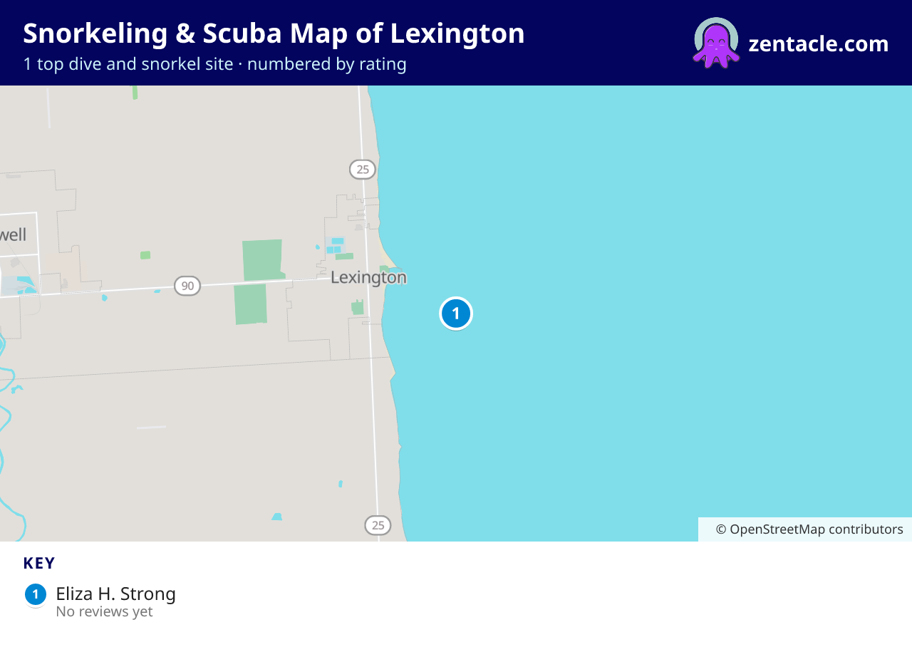 Snorkeling & Scuba Map of Lexington: numbered map of the top 1 dive and snorkel sites, with ratings