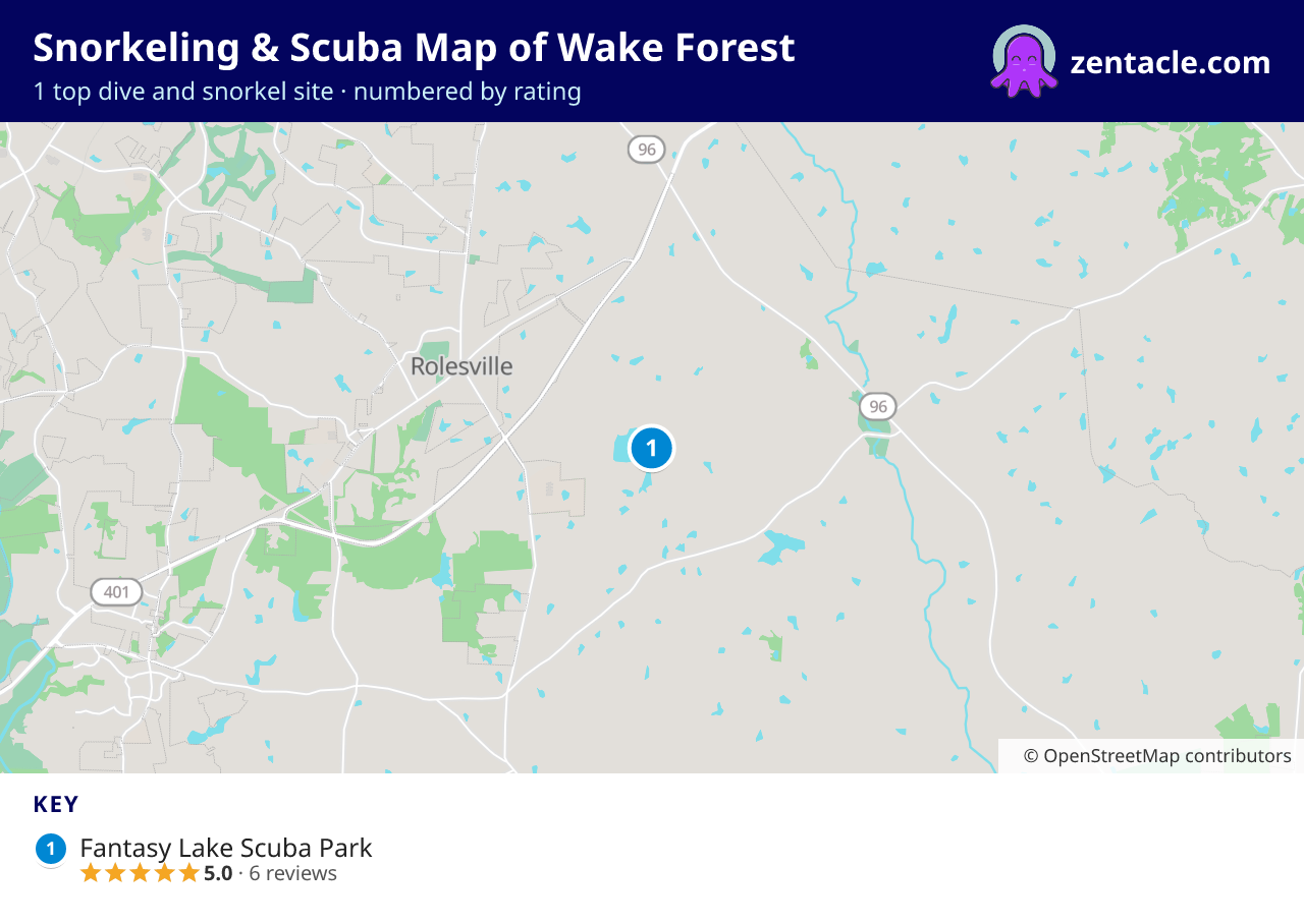 Snorkeling & Scuba Map of Wake Forest: numbered map of the top 1 dive and snorkel sites, with ratings
