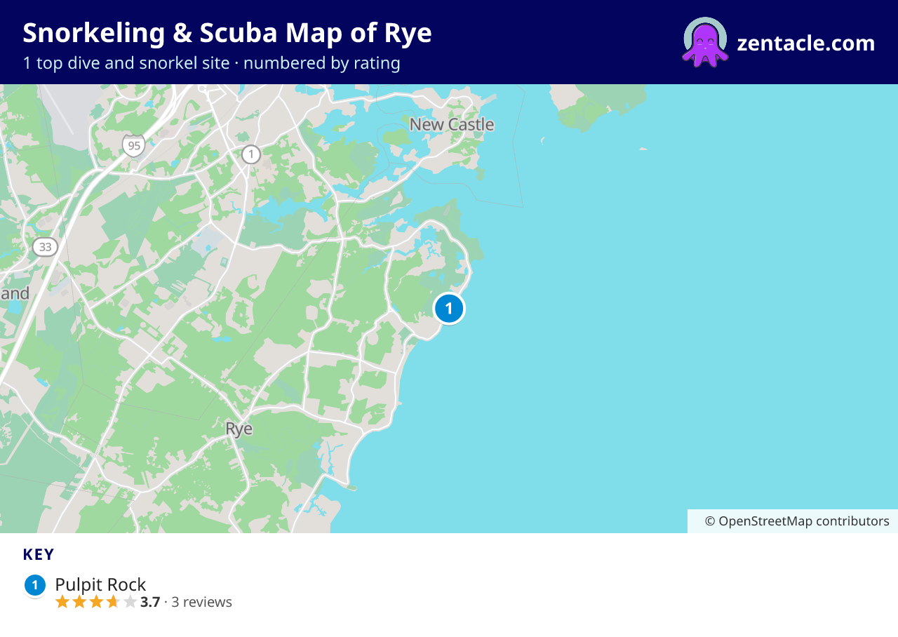 Snorkeling & Scuba Map of Rye: numbered map of the top 1 dive and snorkel sites, with ratings