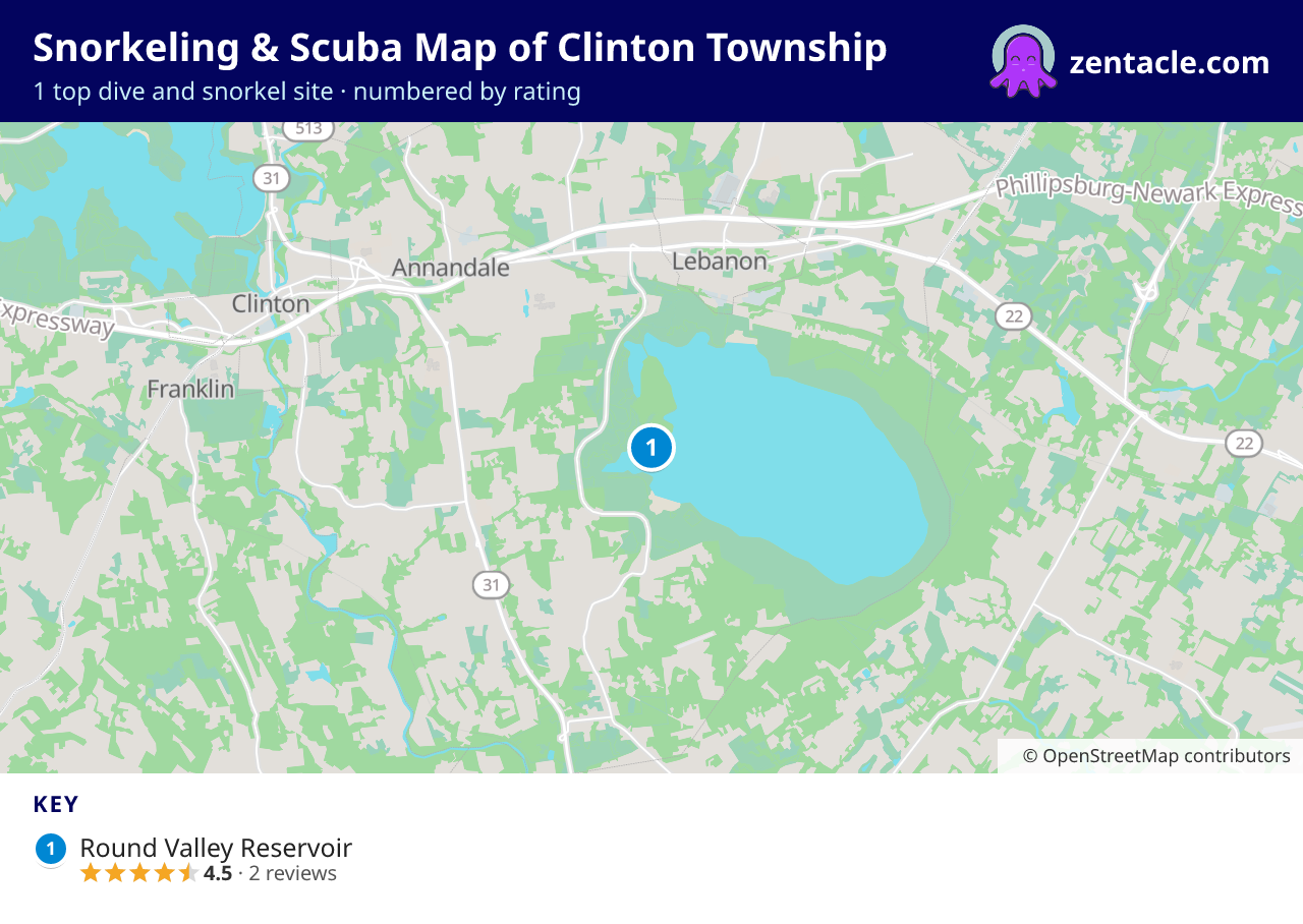 Snorkeling & Scuba Map of Clinton Township: numbered map of the top 1 dive and snorkel sites, with ratings
