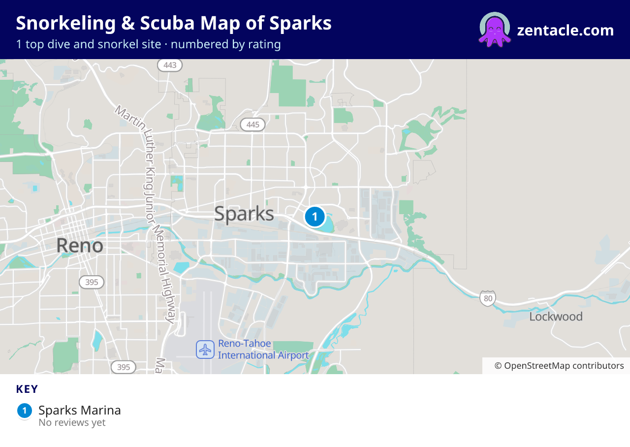 Snorkeling & Scuba Map of Sparks: numbered map of the top 1 dive and snorkel sites, with ratings