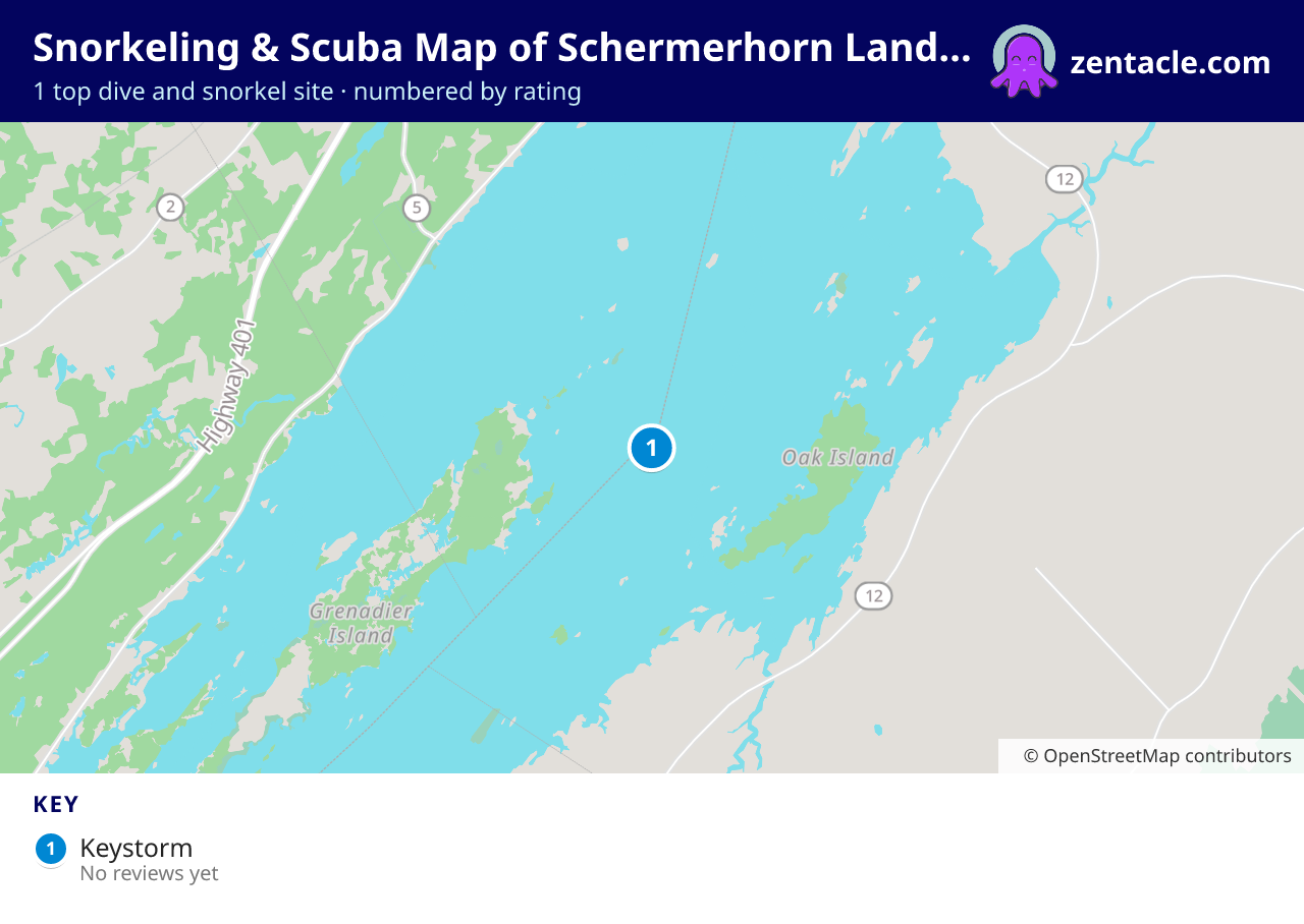 Snorkeling & Scuba Map of Schermerhorn Landing: numbered map of the top 1 dive and snorkel sites, with ratings