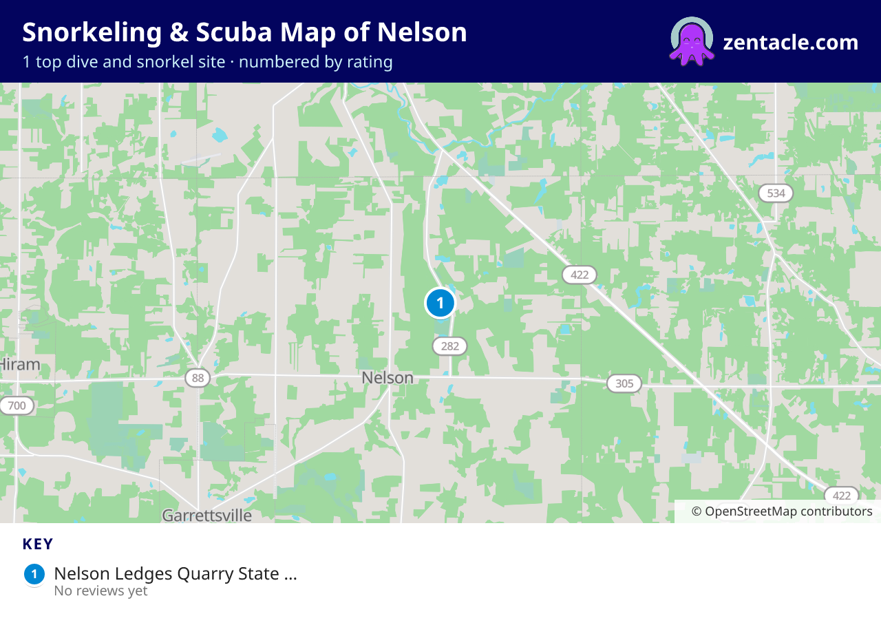 Snorkeling & Scuba Map of Nelson: numbered map of the top 1 dive and snorkel sites, with ratings