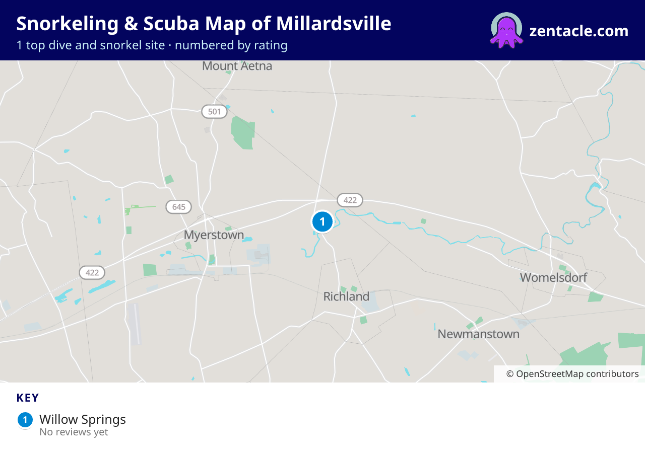 Snorkeling & Scuba Map of Millardsville: numbered map of the top 1 dive and snorkel sites, with ratings