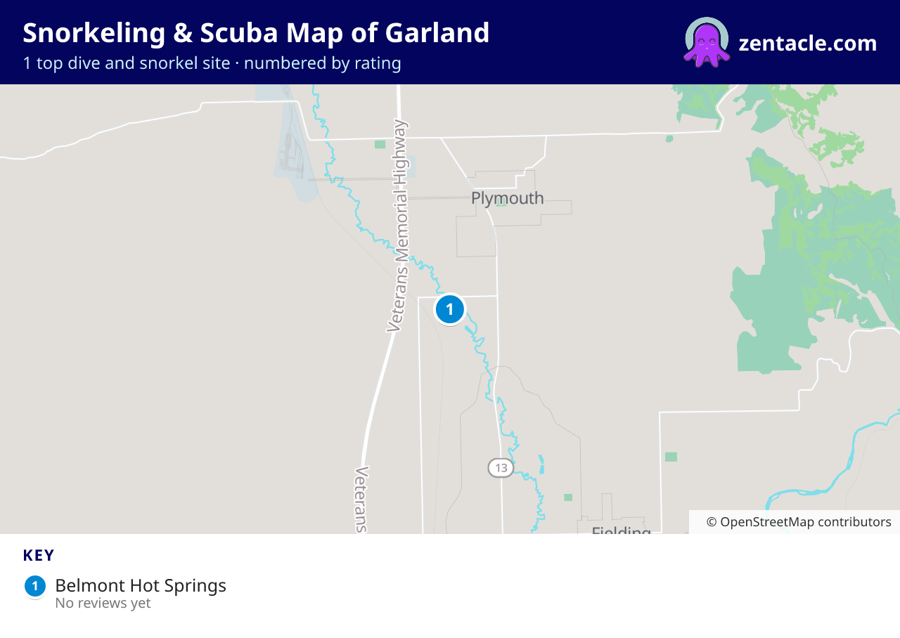 Snorkeling & Scuba Map of Garland: numbered map of the top 1 dive and snorkel sites, with ratings