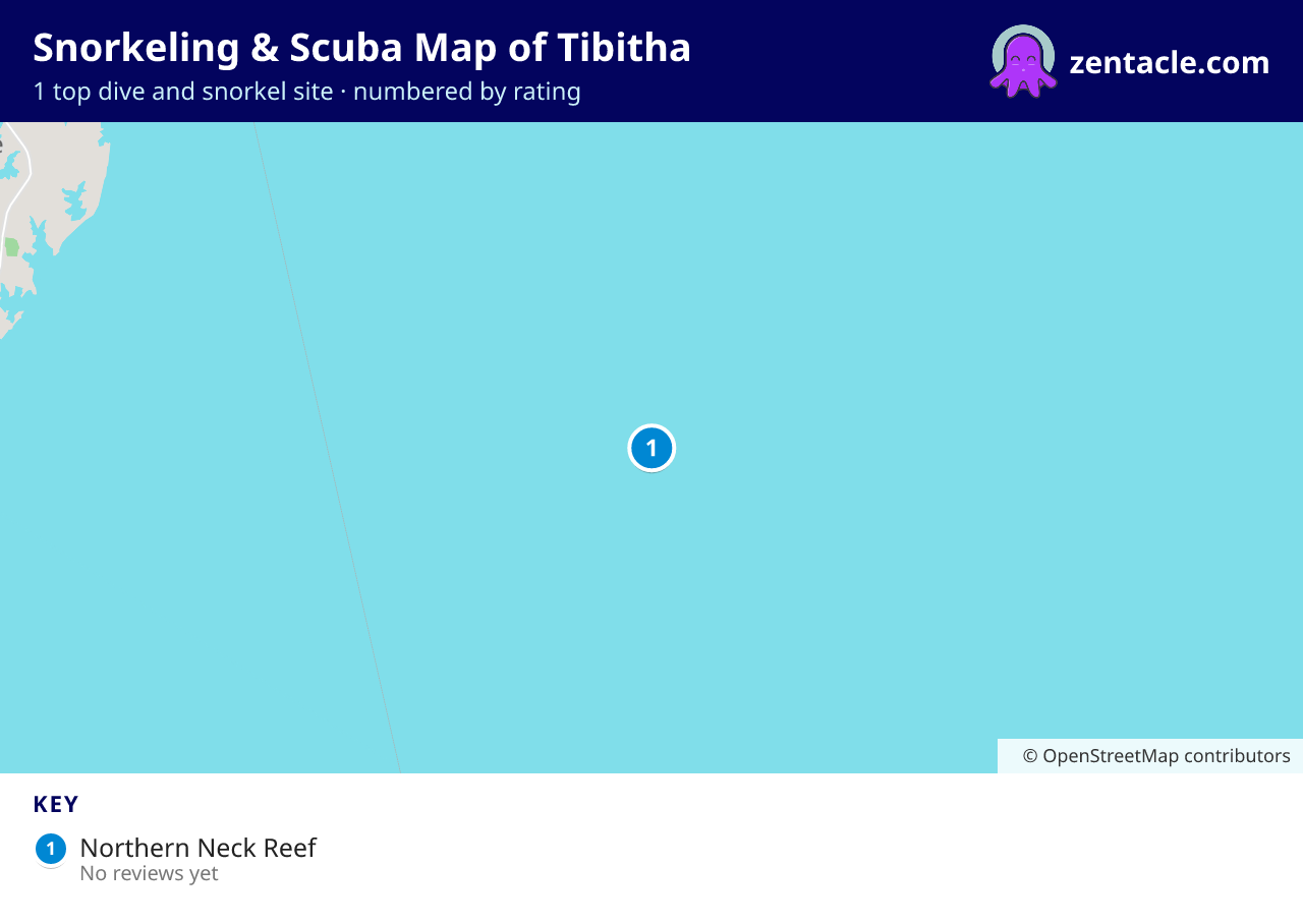 Snorkeling & Scuba Map of Tibitha: numbered map of the top 1 dive and snorkel sites, with ratings