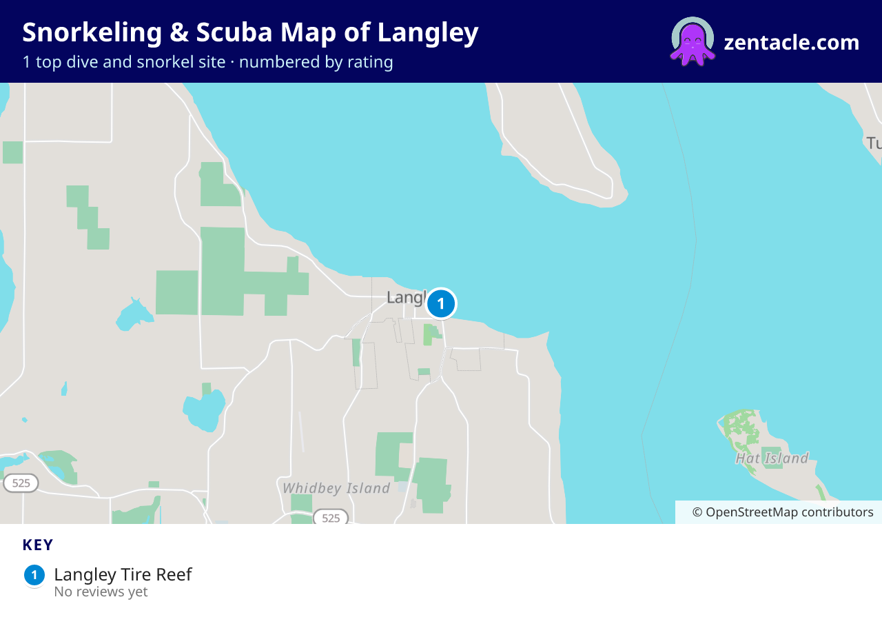 Snorkeling & Scuba Map of Langley: numbered map of the top 1 dive and snorkel sites, with ratings