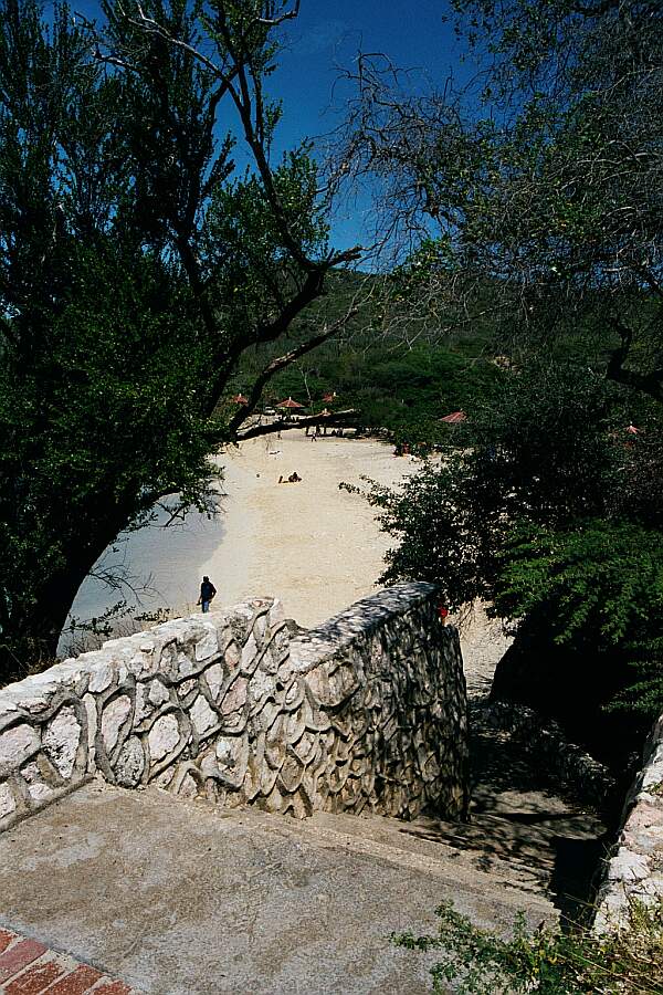 Just a short hike down these stairs, and you'll be at the entry point.