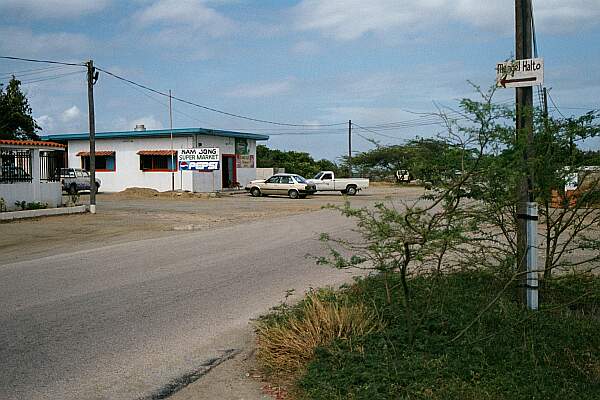 Looking North, this entrance to the left is for the sunning beach; the dive van in the far background (under the tree) is next to the Northern site entry.