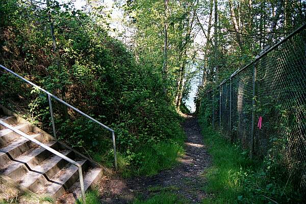 A small gravel path (sometimes muddy and slippery), takes you straight to the beach.