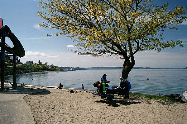 If you're lucky enough, commandeer this picnic table by the entry for your day's stay!