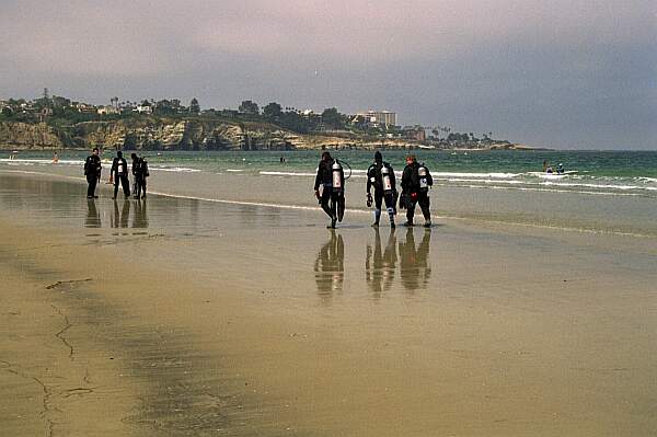 Enter anywhere along the beach.