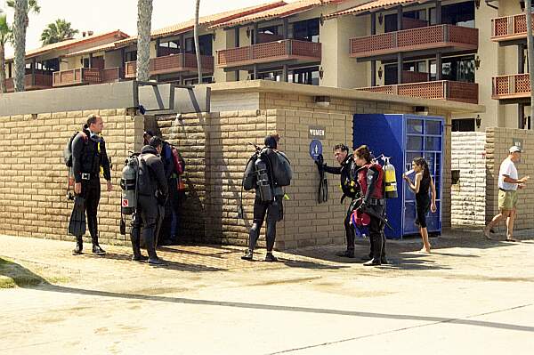 This shower at the South end of the park is popular with returning divers!