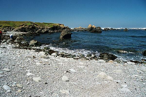 The gravel entry is sheltered from the Pacific swells.