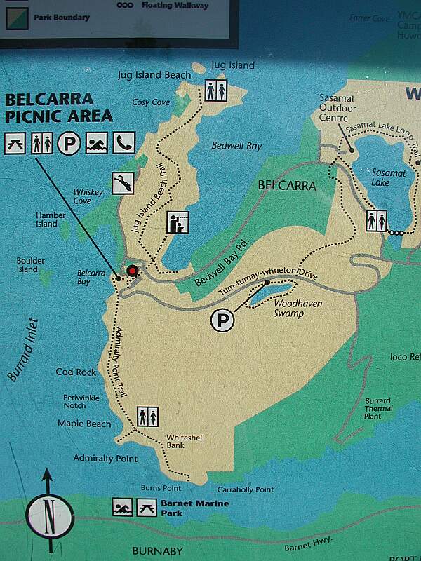 A map of the Belcarra recreation area.
