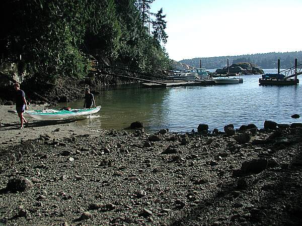 It's an easy walk into the water.  Just beware of the boats, especially on the weekends.