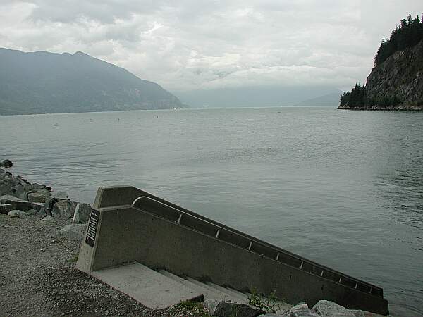 Excellent stairway entry built just for divers.  You can see the buoys in the background that mark the wrecks.