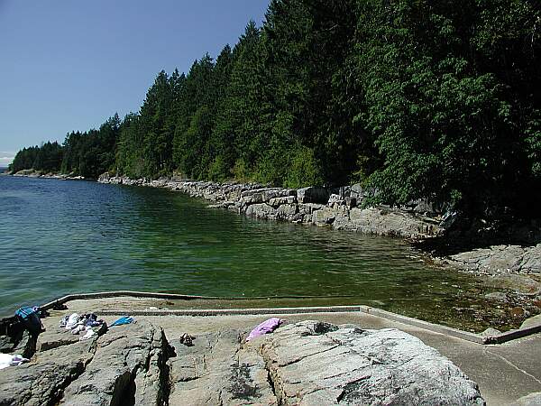 A wheel chair ramp is available for a very easy entry, or you may enter closer to the mermaid, over the rocks to the left.