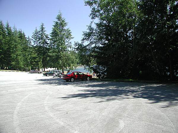 There's lots of parking because this is also a boat launch area.  The trail head is to the right of the red car.