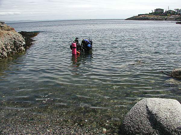 This area is used for dive classes because of the easy entry and calm waters.  Ten Mile Point is in the background.