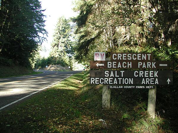 At the curve in the road, continue straight into the recreation area.