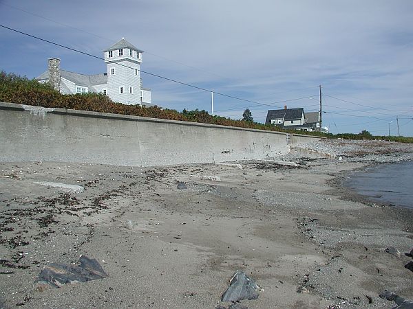 This is the sea wall with the station in the background.  The trail is on the far side of the beach.