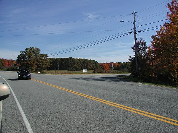 Looking North, here's the turnoff onto Fortune's Rocks Road.  Bear right.