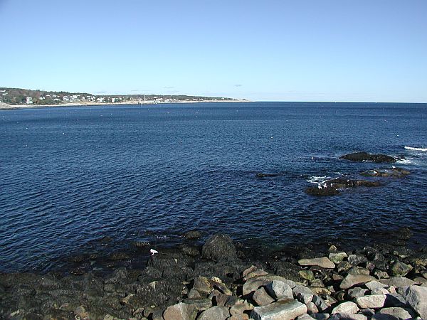 This a view from the Rockport harbor area out to sea.  Front and Back Beach are to the left.
