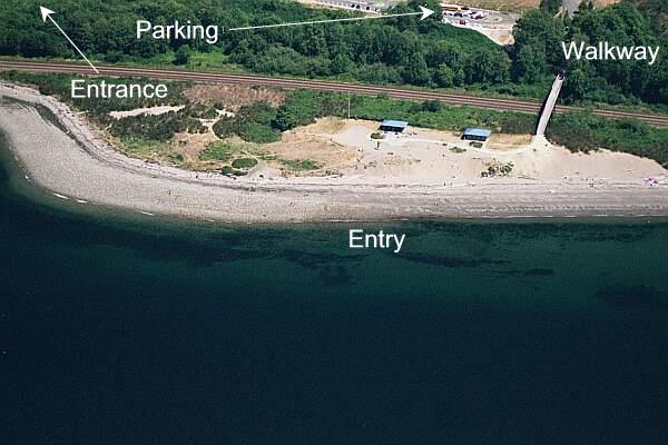 Pick your spot to dive.  The pieces of the wreck are found just to the left (North) in the photo.