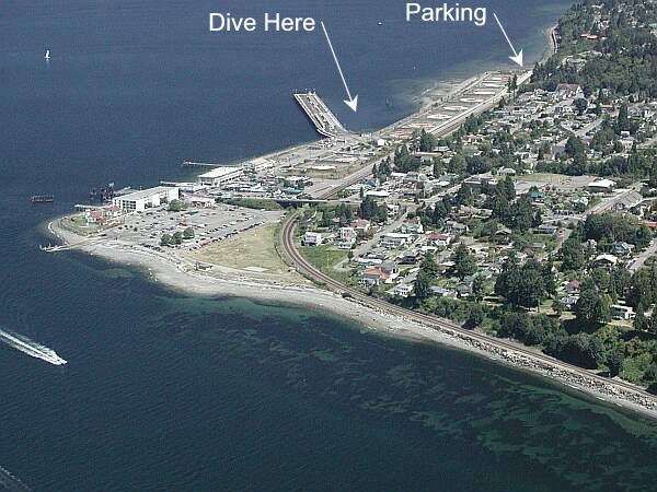 You can see all three Mukilteo dive sites in this photo.  The Oil dock is off in the distance.